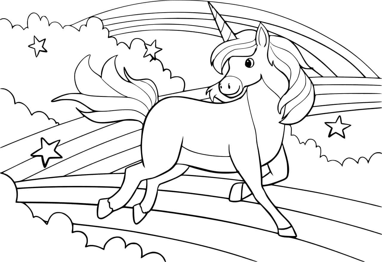 Corriendoen Un Dibujo Para Colorear De Un Unicornio Arcoíris