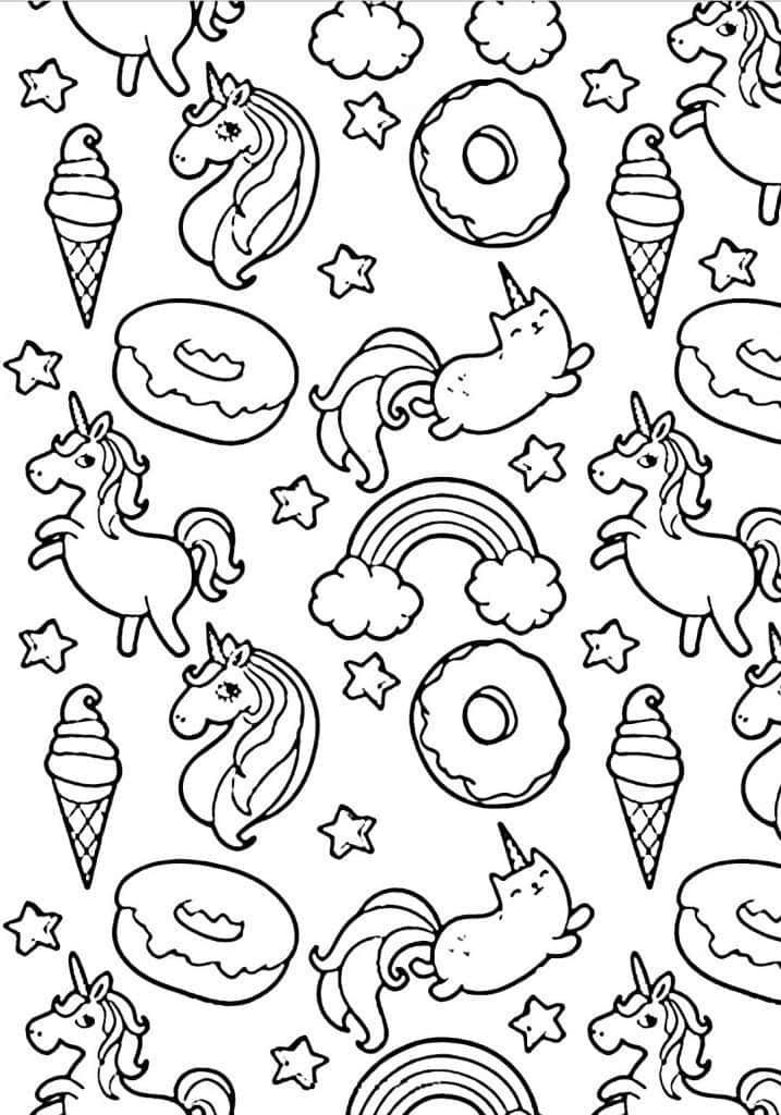 Pattern Cat Donut Unicorn Coloring Picture