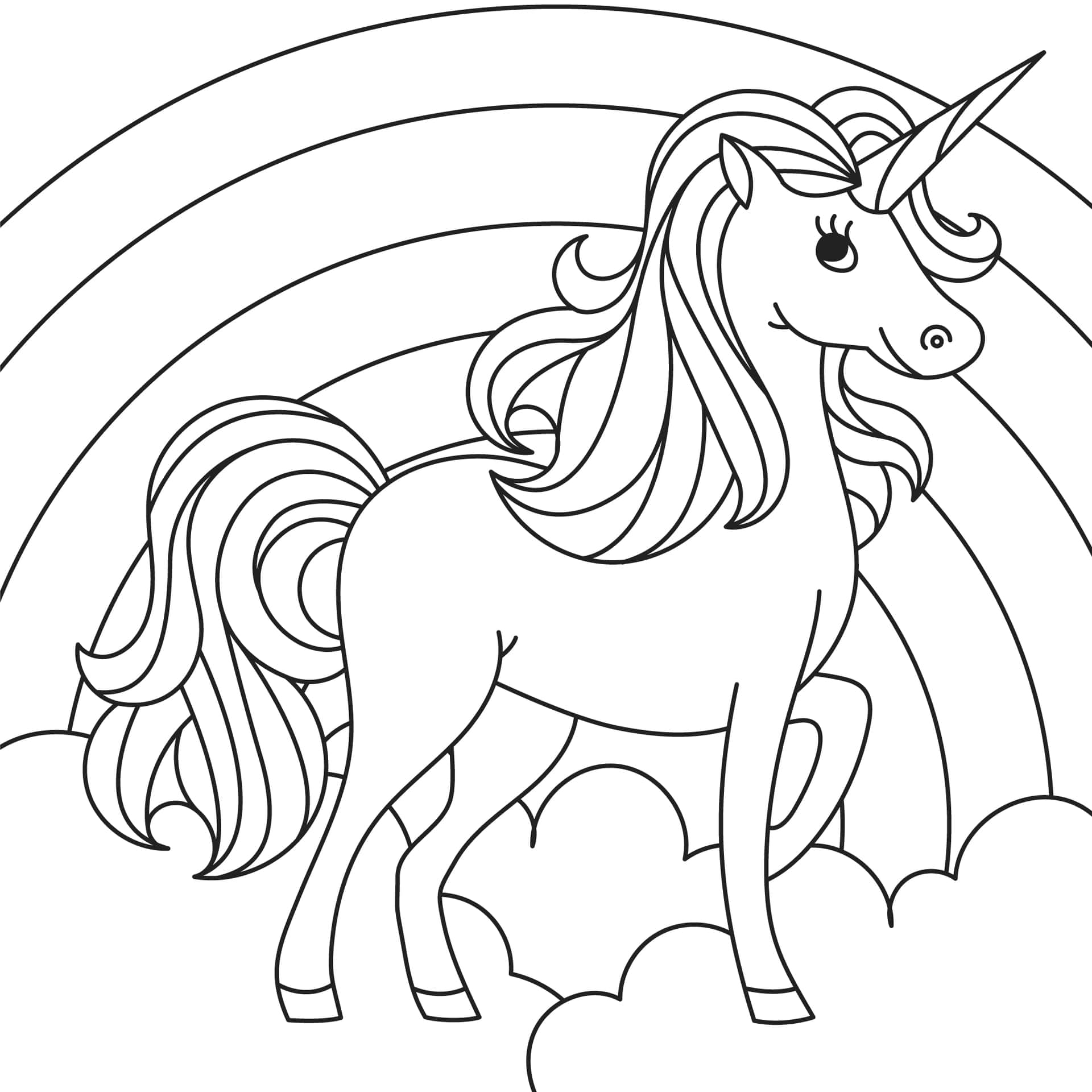 Long Haired Unicorn Coloring Picture