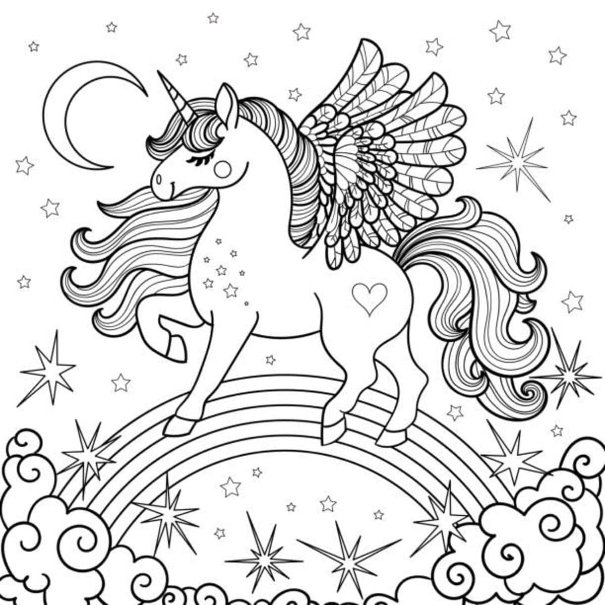 Walking On Rainbow Unicorn Coloring Picture