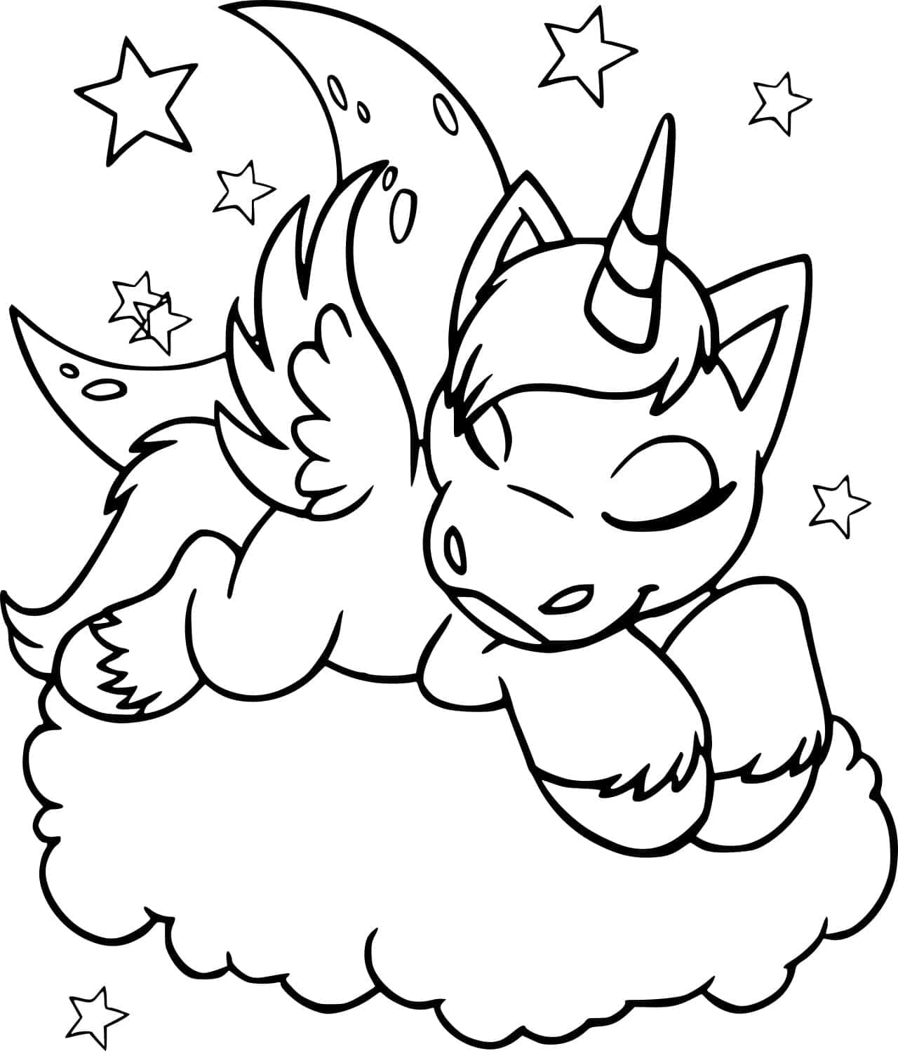 Cloud Sleeping Unicorn Coloring Picture