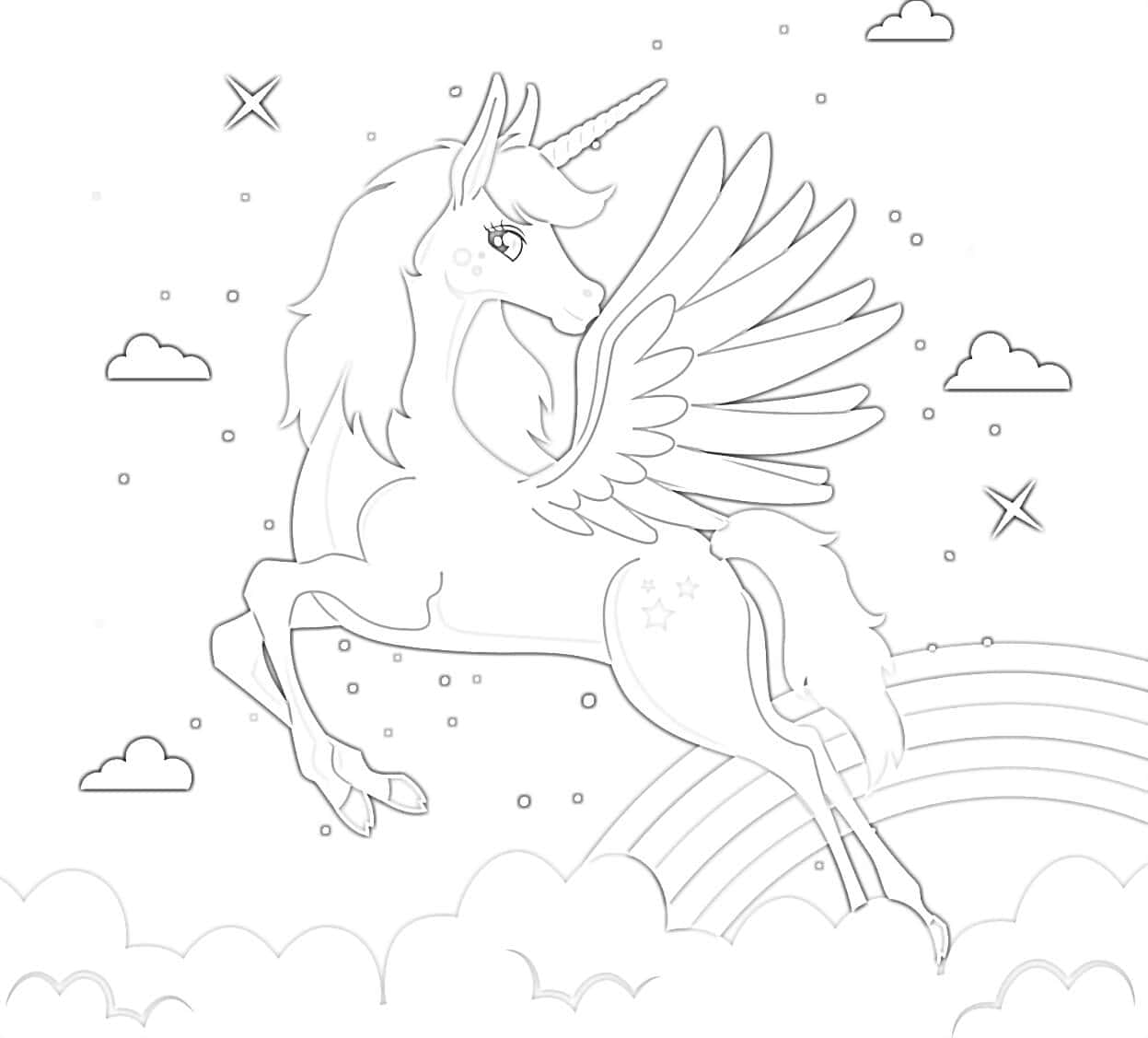 Flying Wings Unicorn Coloring Picture