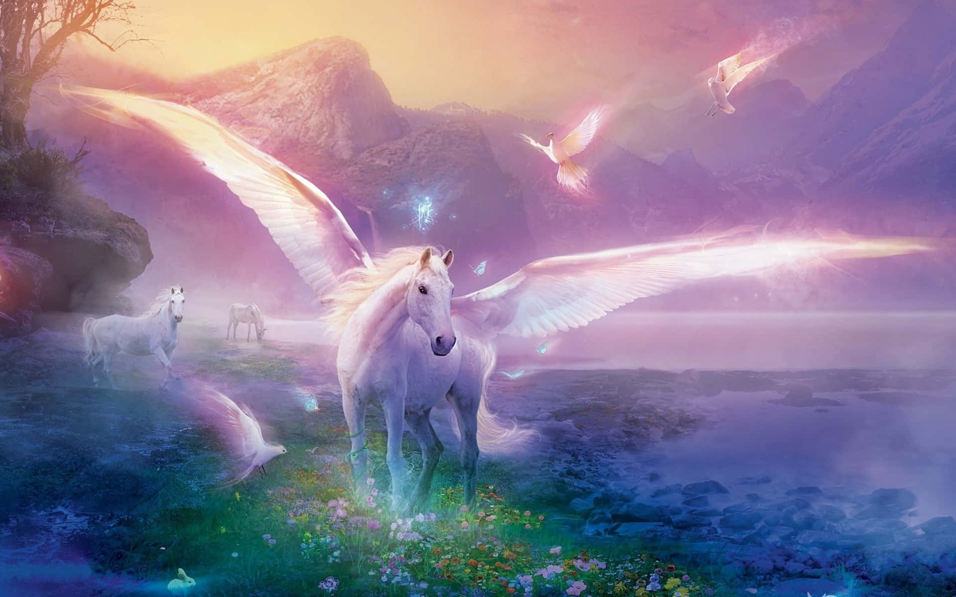 Enchanting Glowing Unicorn is Dancing and Frolicking on this Desktop Wallpaper Wallpaper