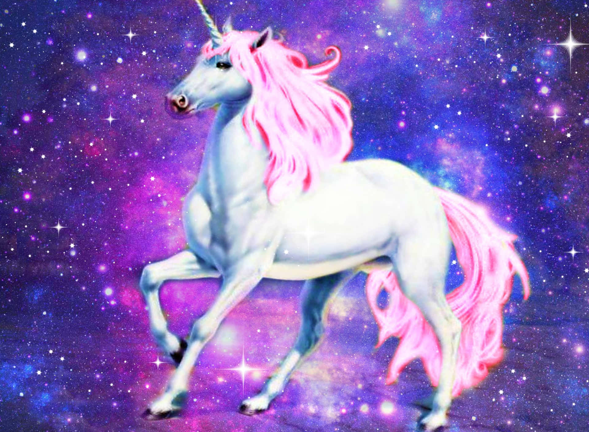 Lad dit fantasi løbe frit med dette charmerende unicorndesktopbaggrundsbillede. Wallpaper