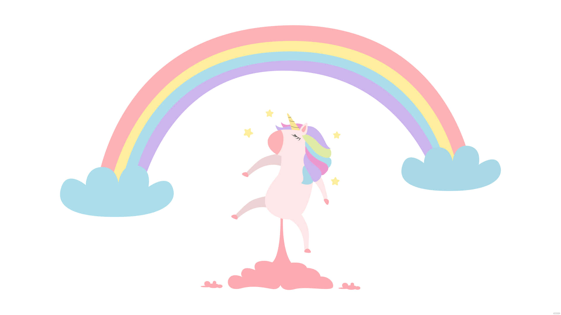 En unicorn hopper i luften med et regnbue dråbe Wallpaper