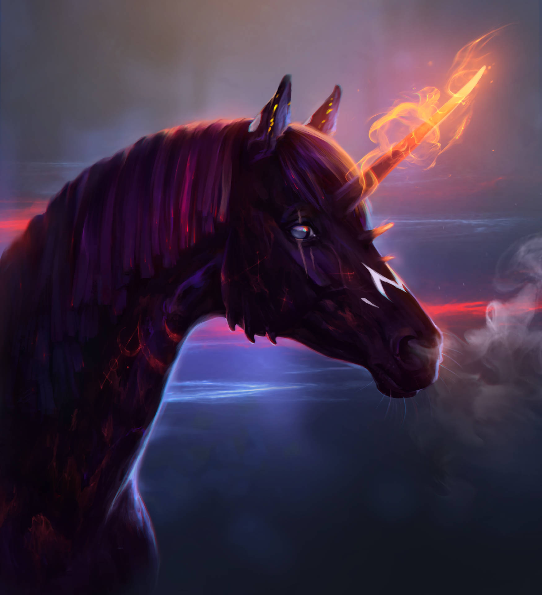 A mystical Unicorn surrounded by fire Wallpaper