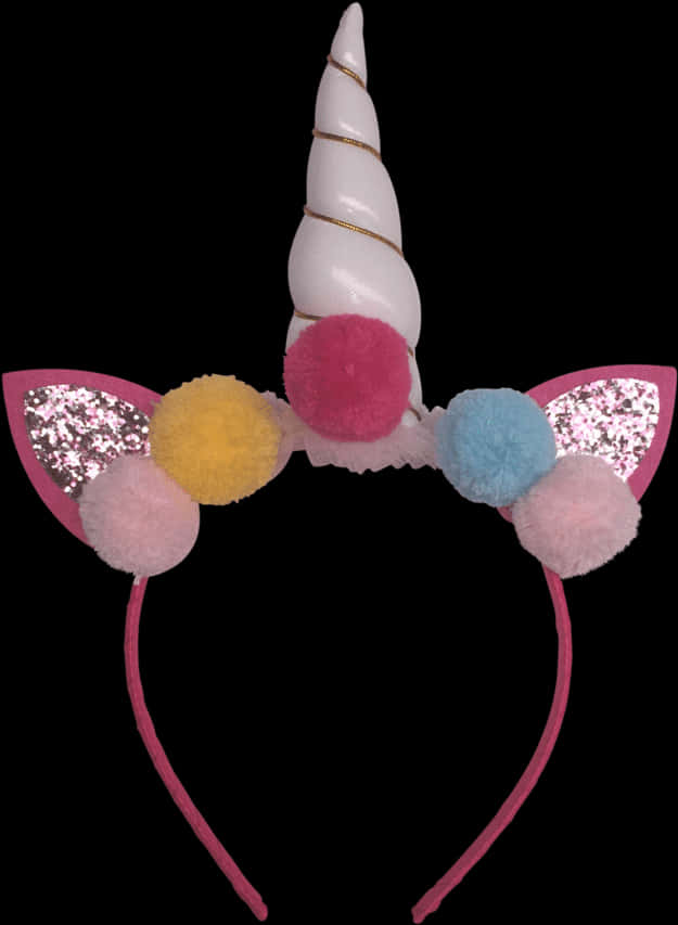 Unicorn Headbandwith Pom Pomsand Ears PNG