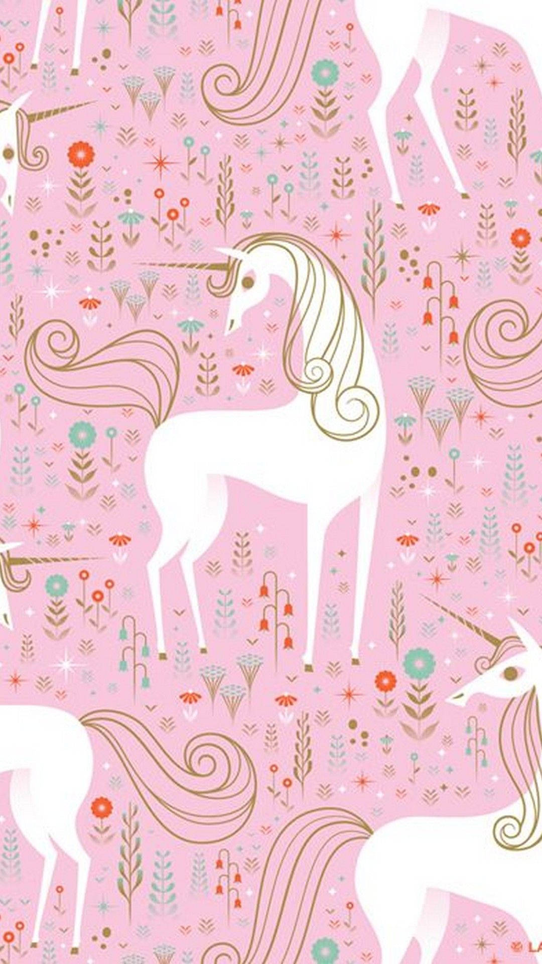 Unicorn In Cute Girly Phone Screen Background