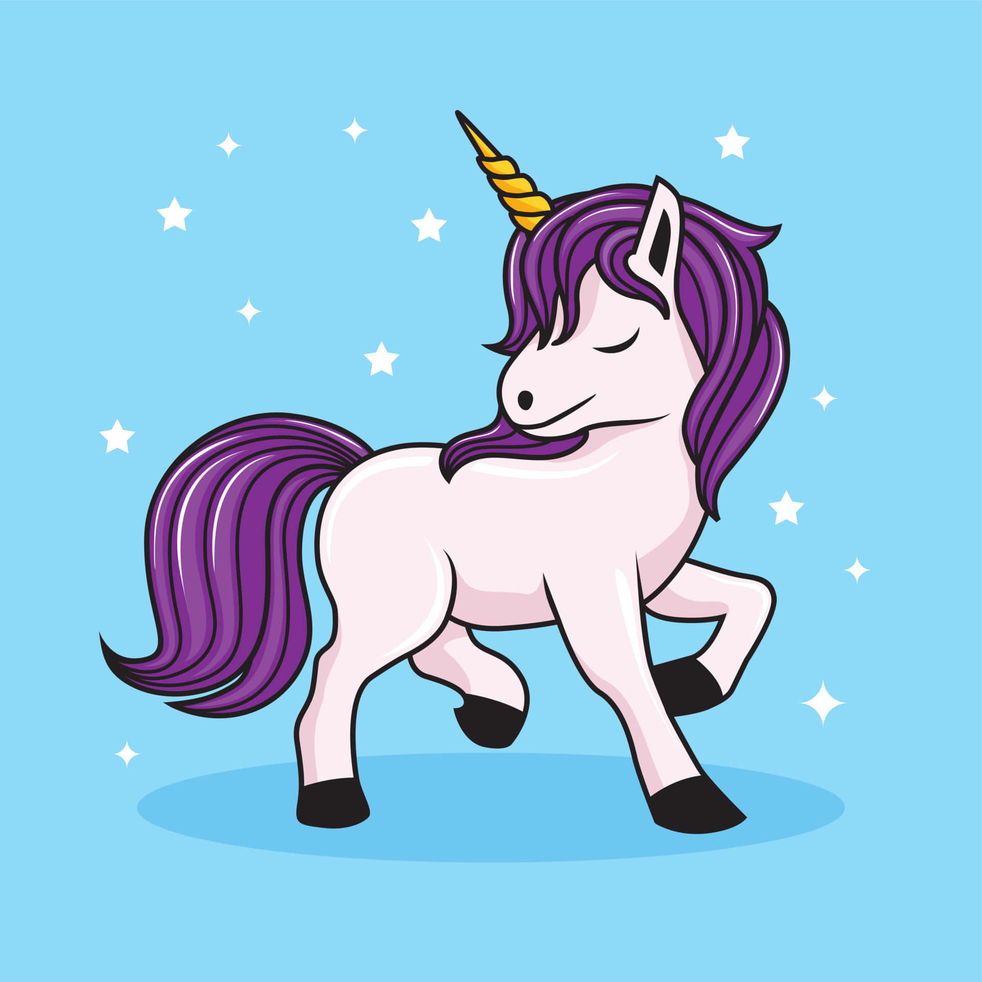 Sparkly Purple Cartoon Unicorn Picture
