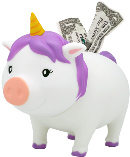 Unicorn Piggy Bankwith Cash PNG