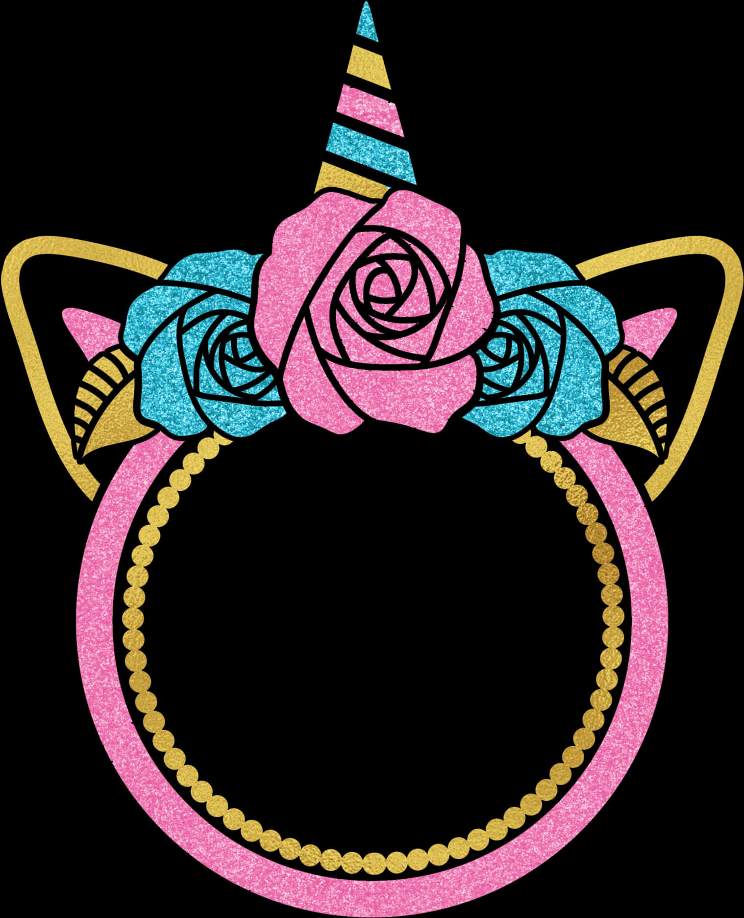 Unicorn Rose Photo Frame Design PNG