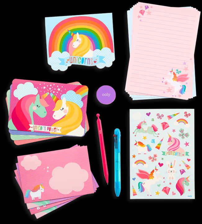 Unicorn Themed Stationery Collection PNG