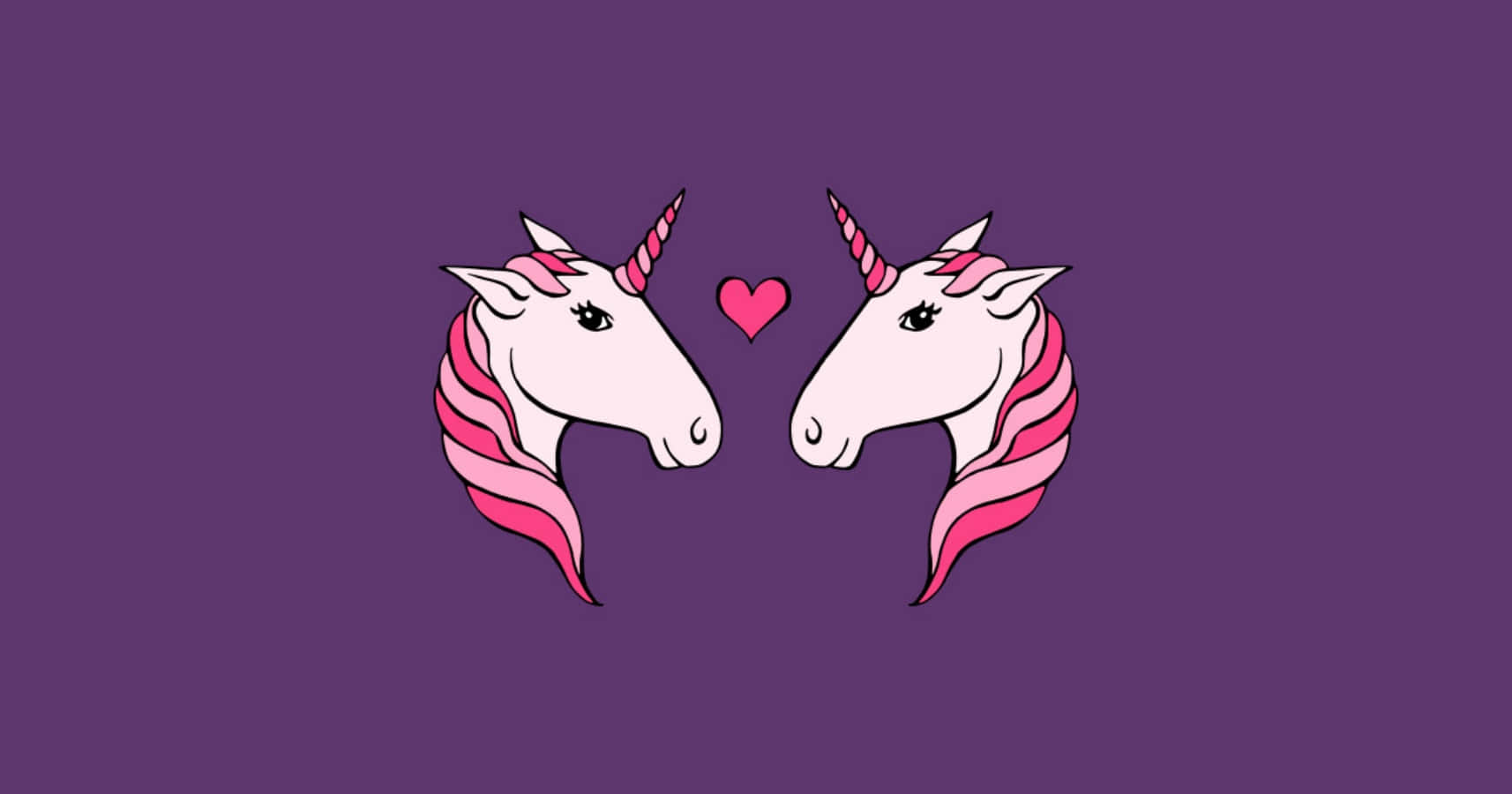 Two Unicorns With Hearts On A Purple Background