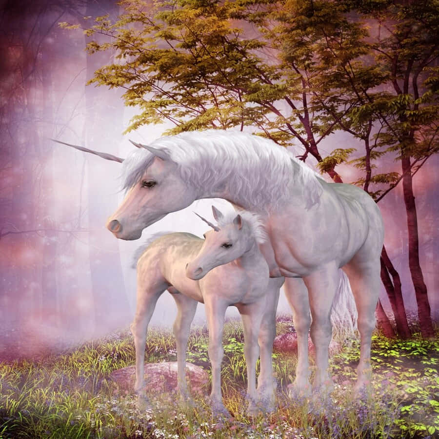 Púrpuramágico: Majestuoso Unicornio Galopando A Través De Un Bosque Brumoso.