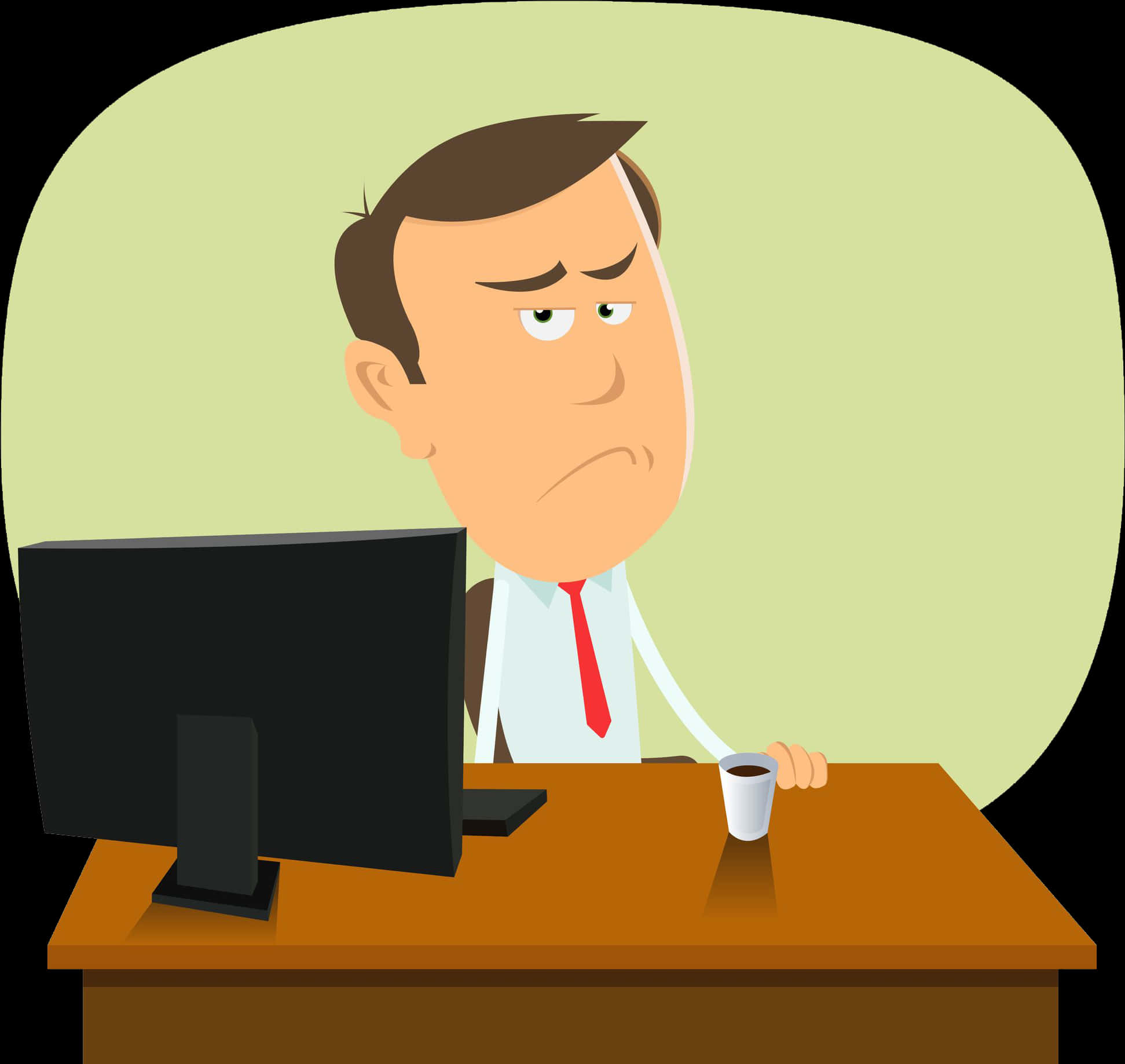 Unimpressed Cartoon Businessmanat Desk PNG