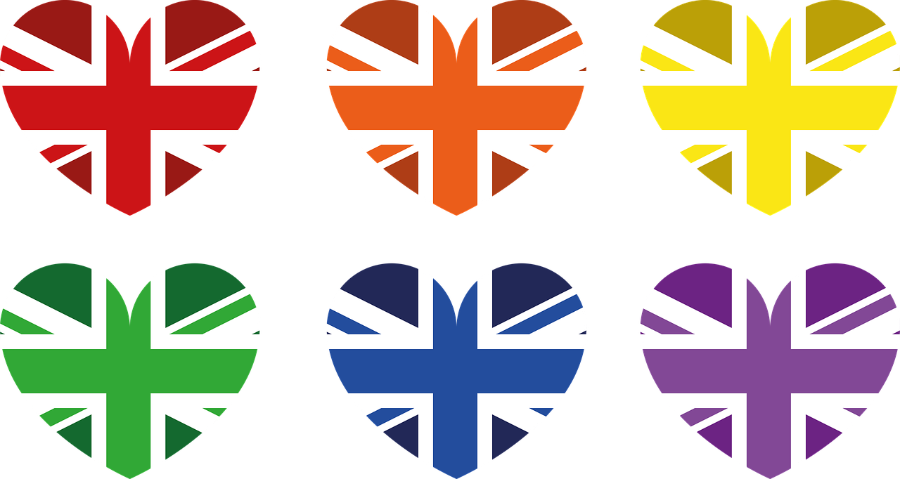 Union Jack Hearts Variety Colors PNG