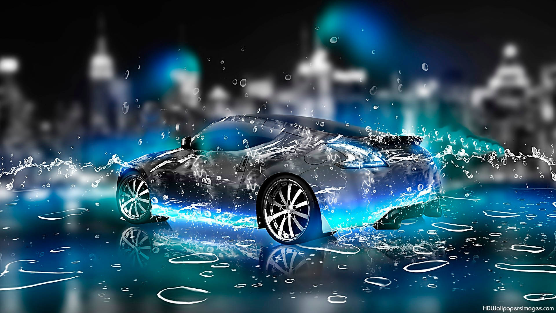 Unique Car With Water Art Wallpaper