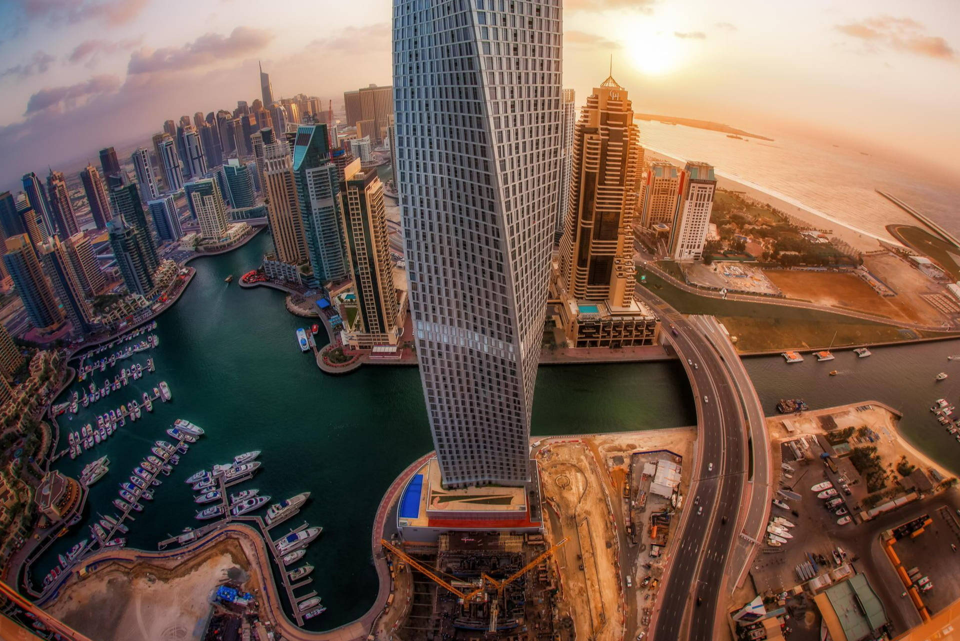 United Arab Emirates Cayan Tower Aerial Background