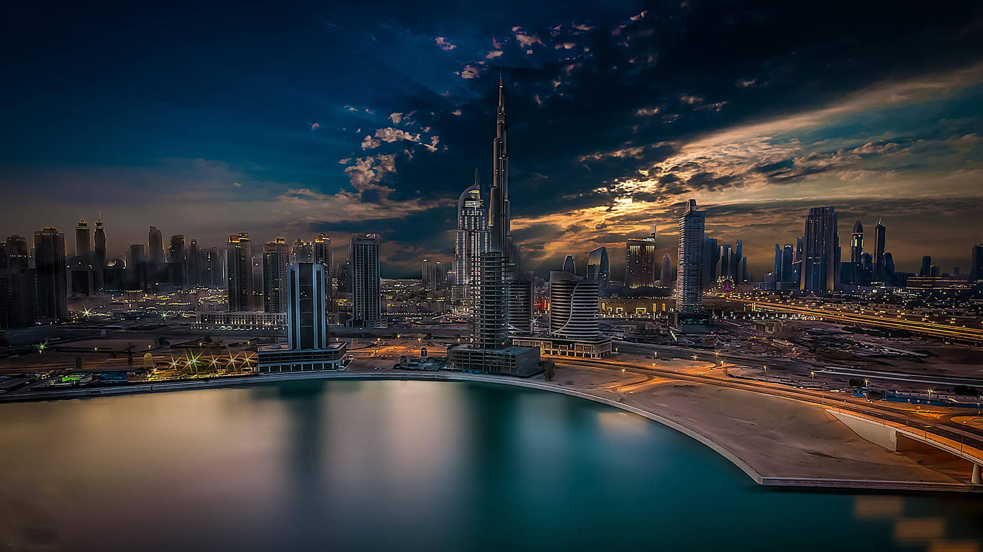 United Arab Emirates Dubai Skyline Sunset Background