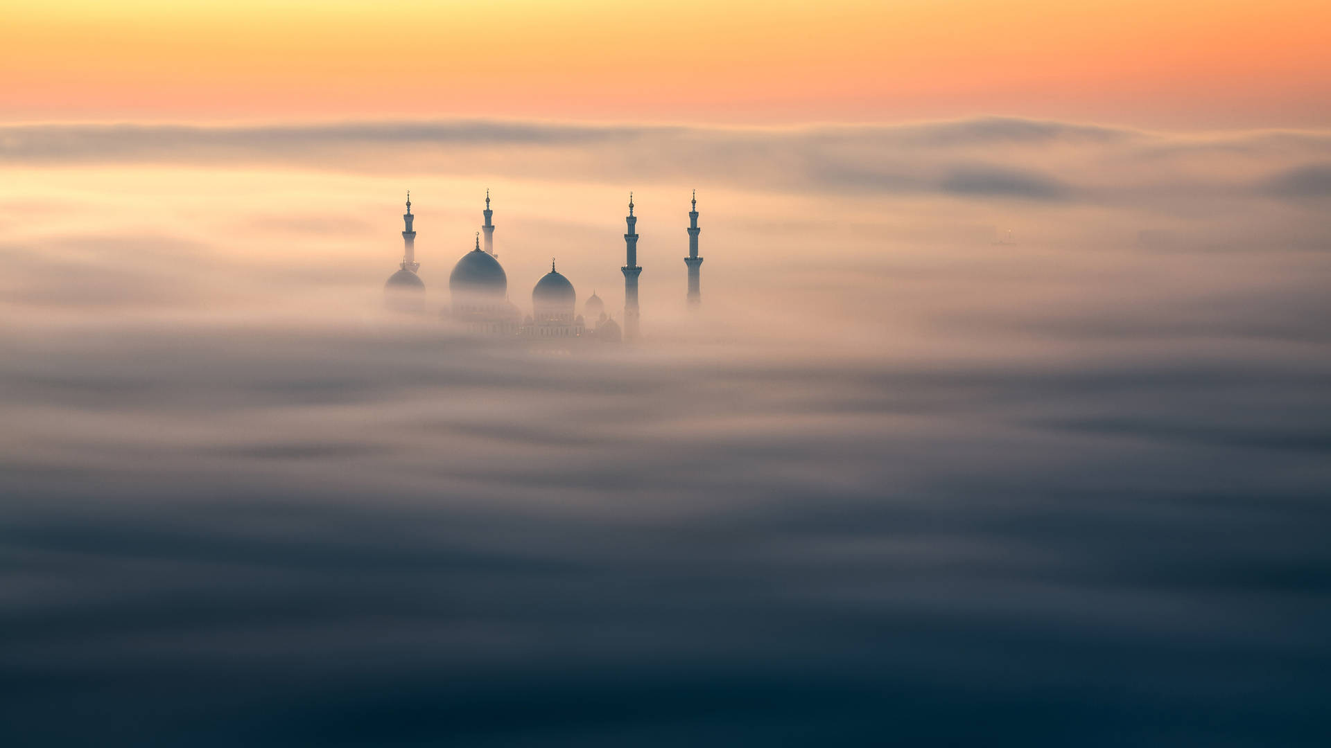 United Arab Emirates Fog Over Mosque Background
