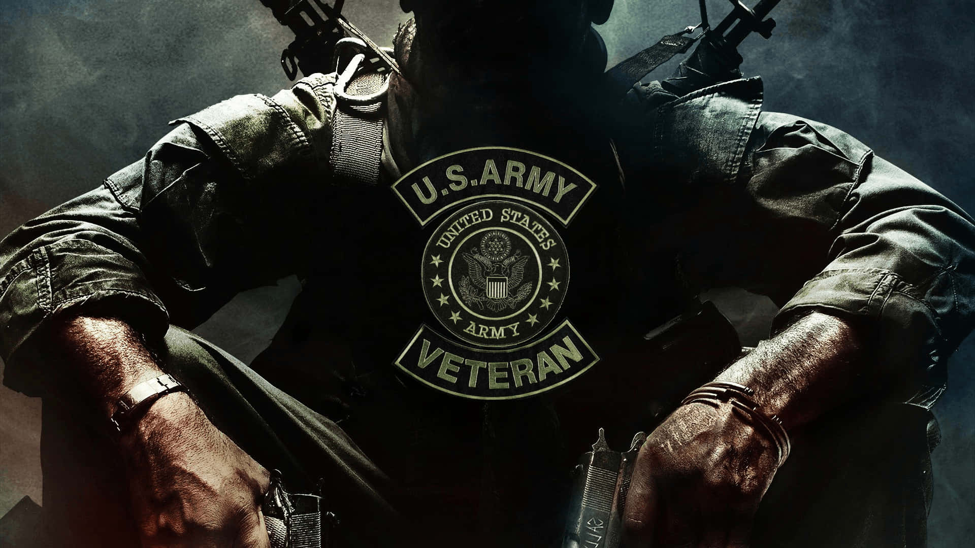 En soldat med våben siddende på en stol Wallpaper