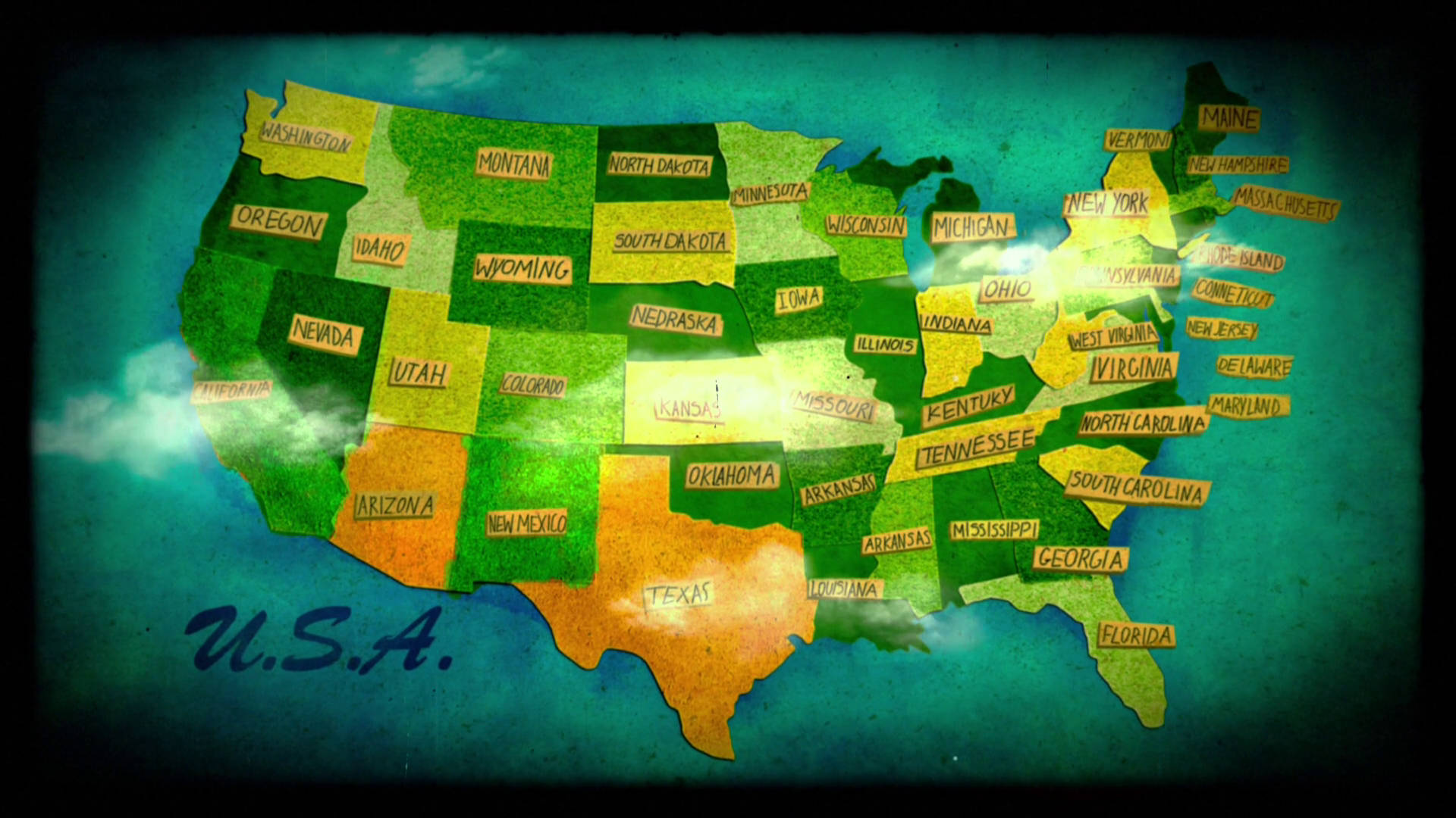 Einekarte Der Vereinigten Staaten Mit Den Bundesstaaten Darauf Geschrieben. Wallpaper