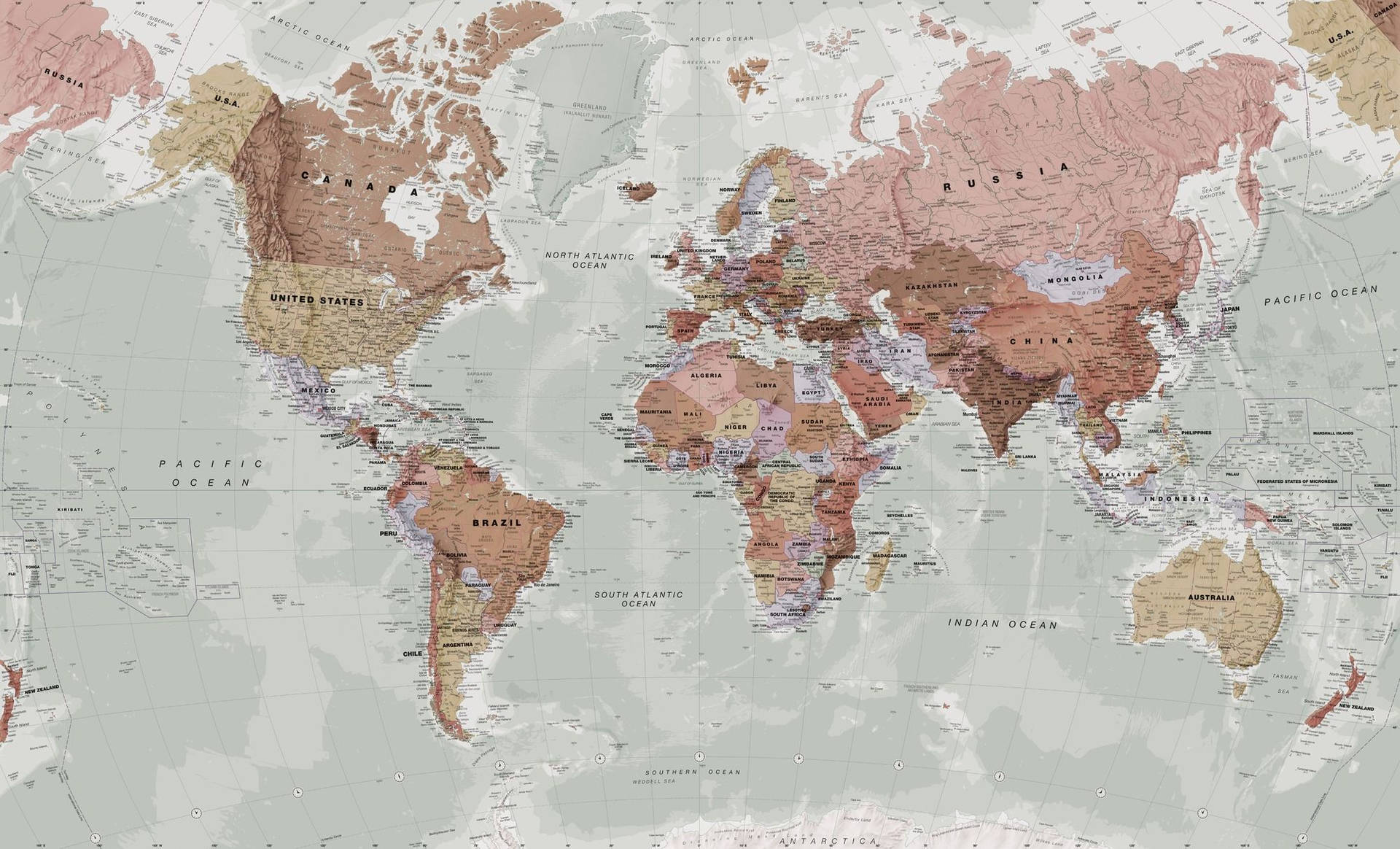 Unmapa Del Mundo De Color Marrón Fondo de pantalla