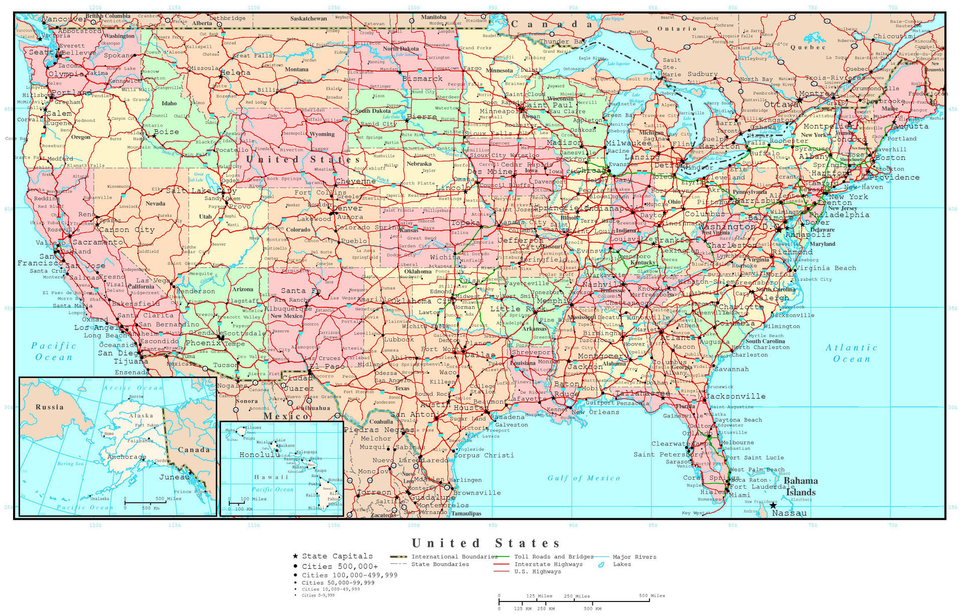 Einekarte Der Vereinigten Staaten Mit Straßen Und Städten Wallpaper