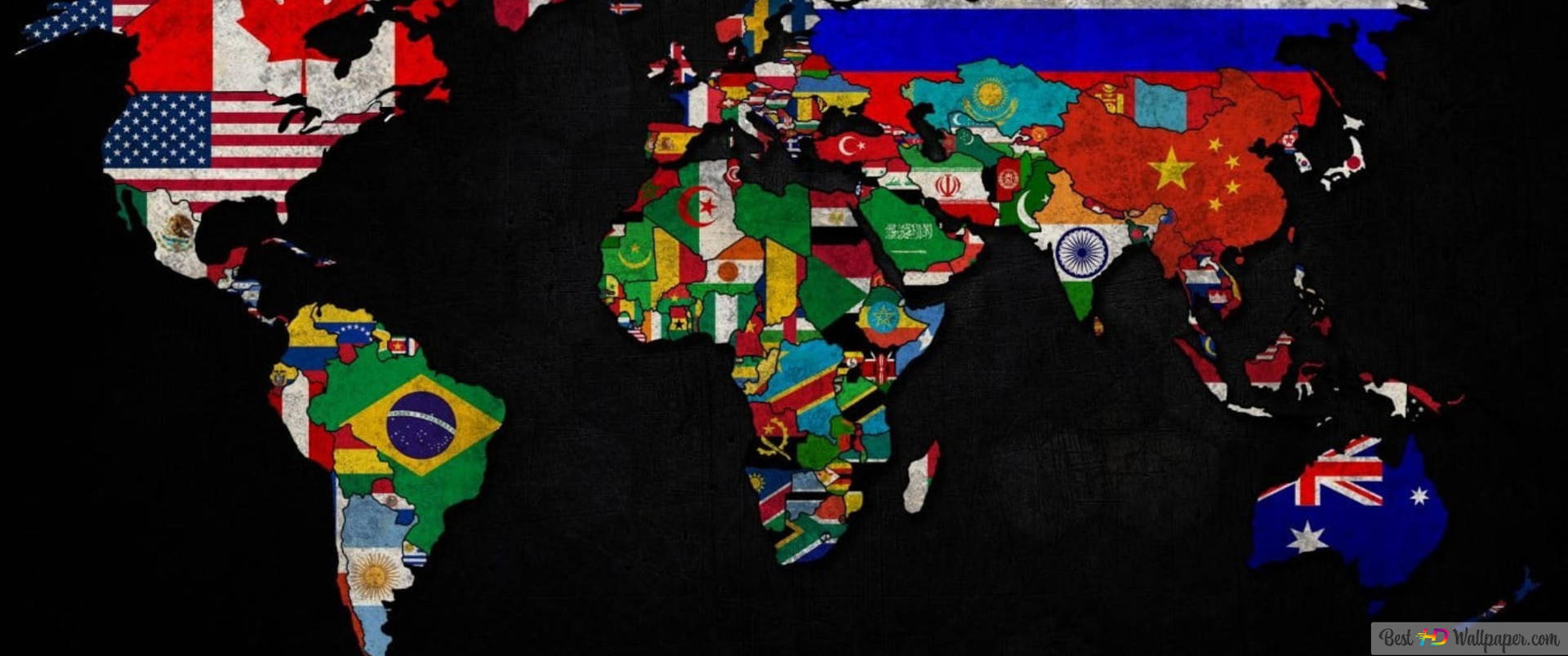 Envärldskarta Med Flaggor På Den. Wallpaper