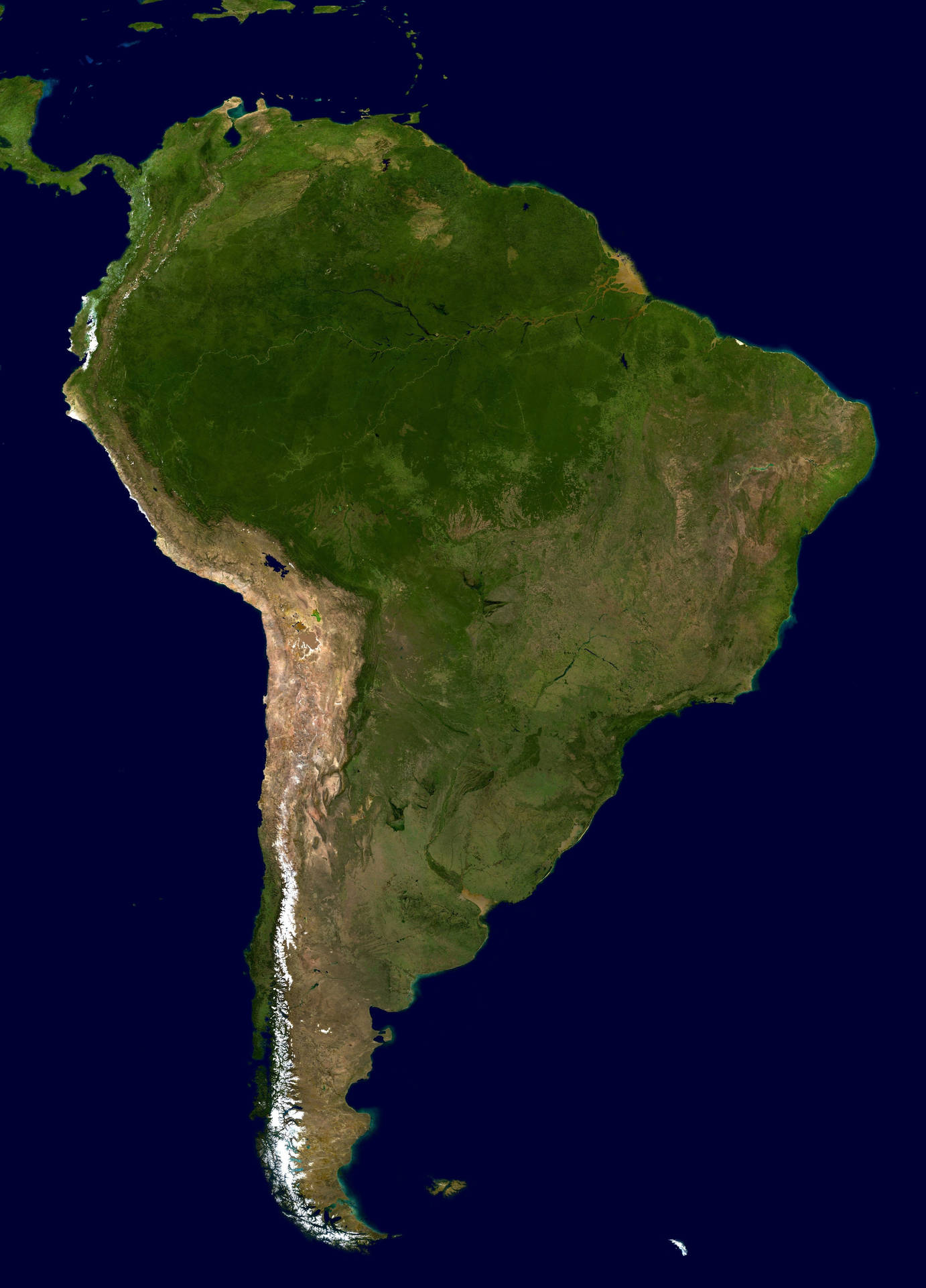 Et satellitbillede af Sydamerika Wallpaper
