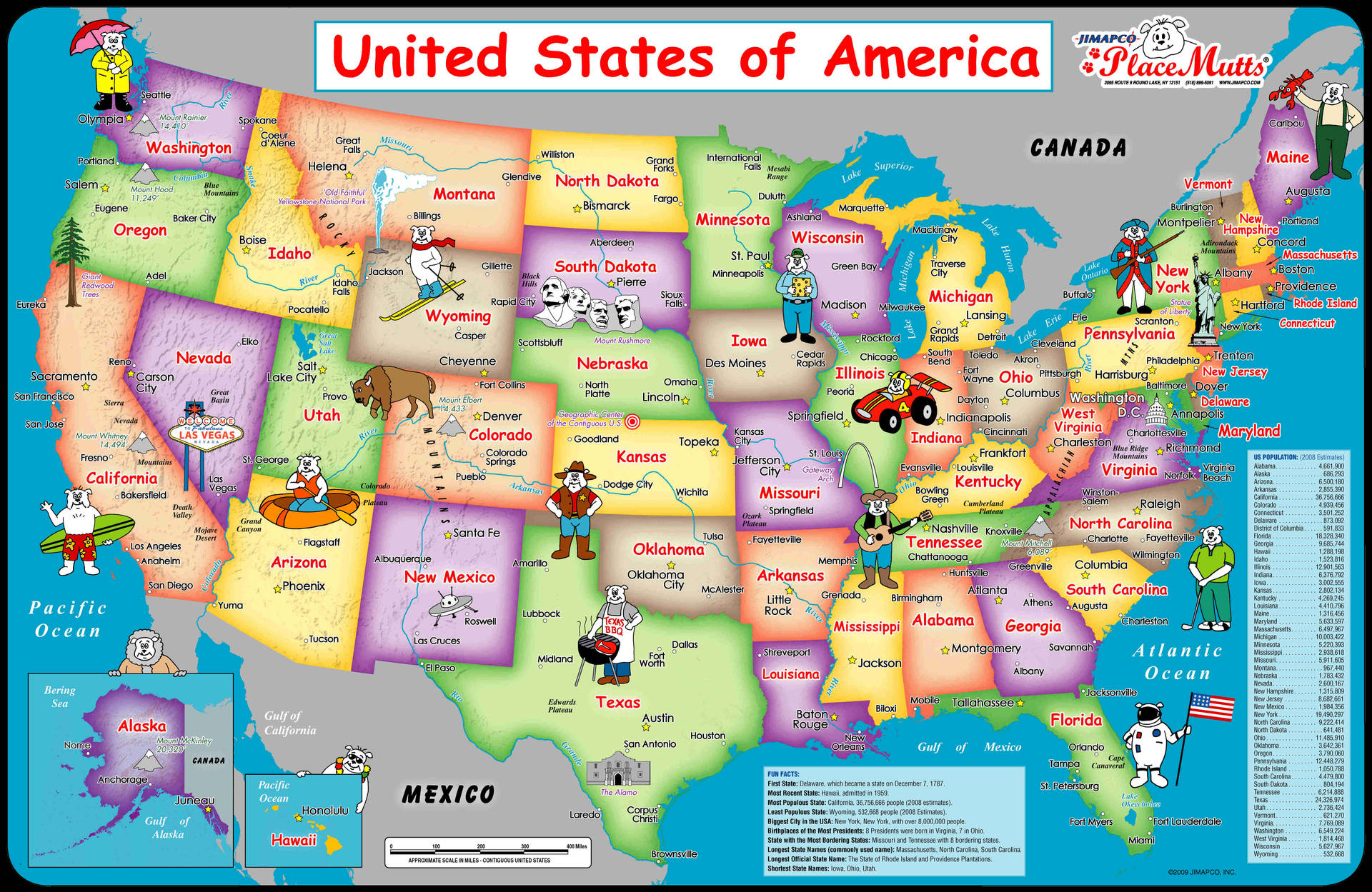 Einekarte Der Vereinigten Staaten Mit Cartoon-charakteren. Wallpaper