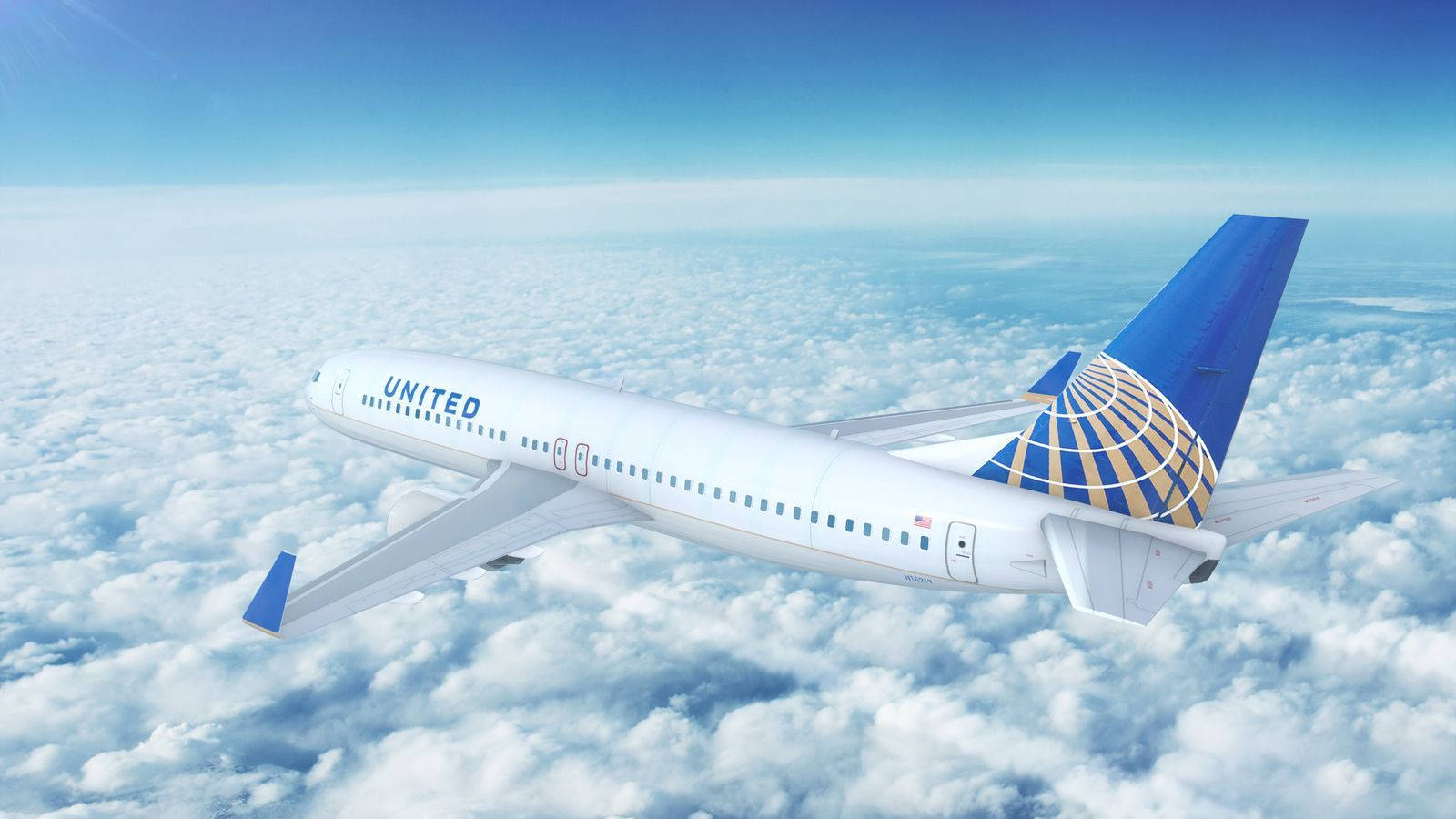 United White Plane Flying On Top Of Cloudy Sky Wallpaper