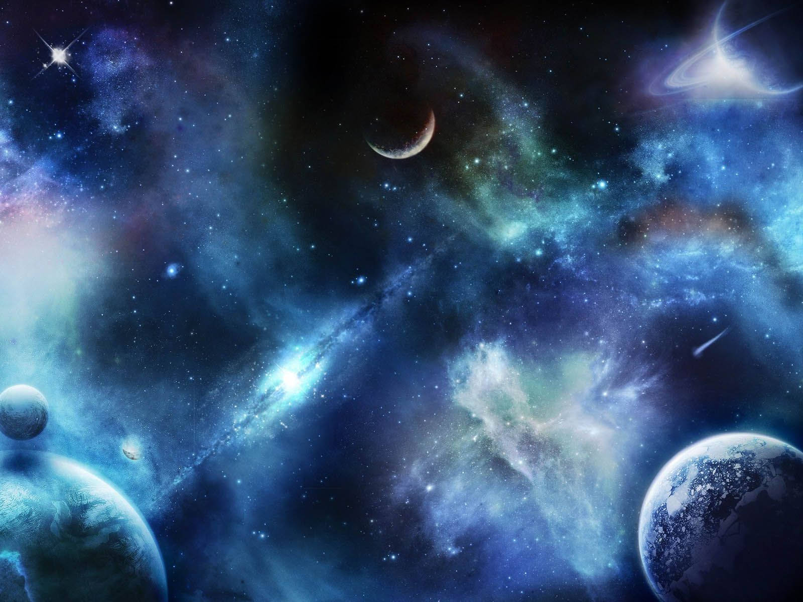 Universal Blue Space With Planets Wallpaper