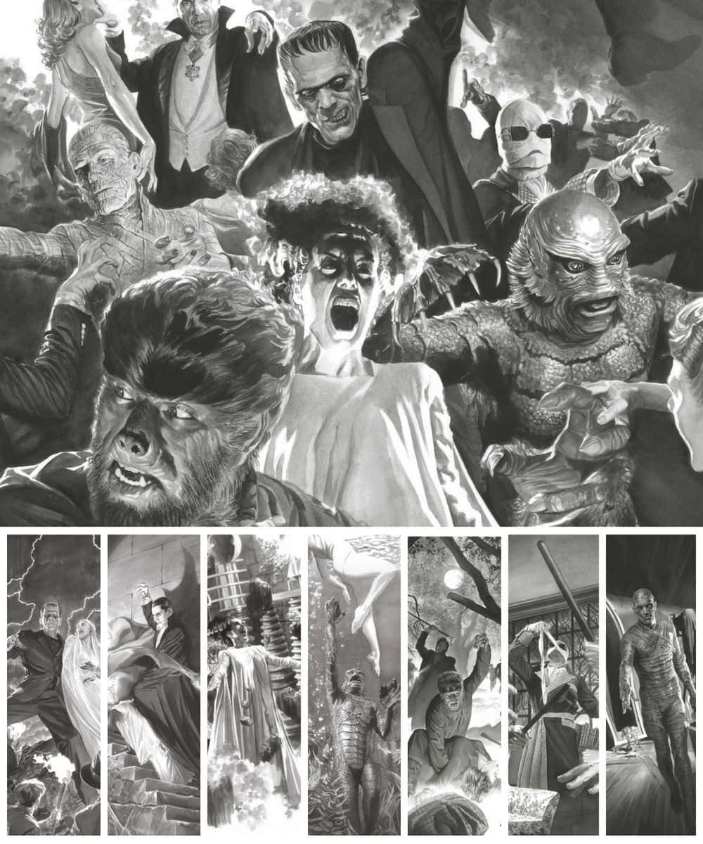 Classic Universal Monsters Characters Collage Wallpaper
