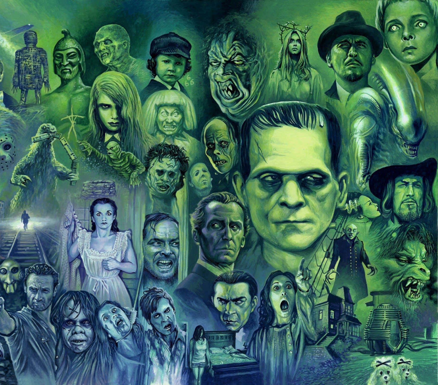 Et billede af Frankenstein-monsterne, der angriber hinanden. Wallpaper