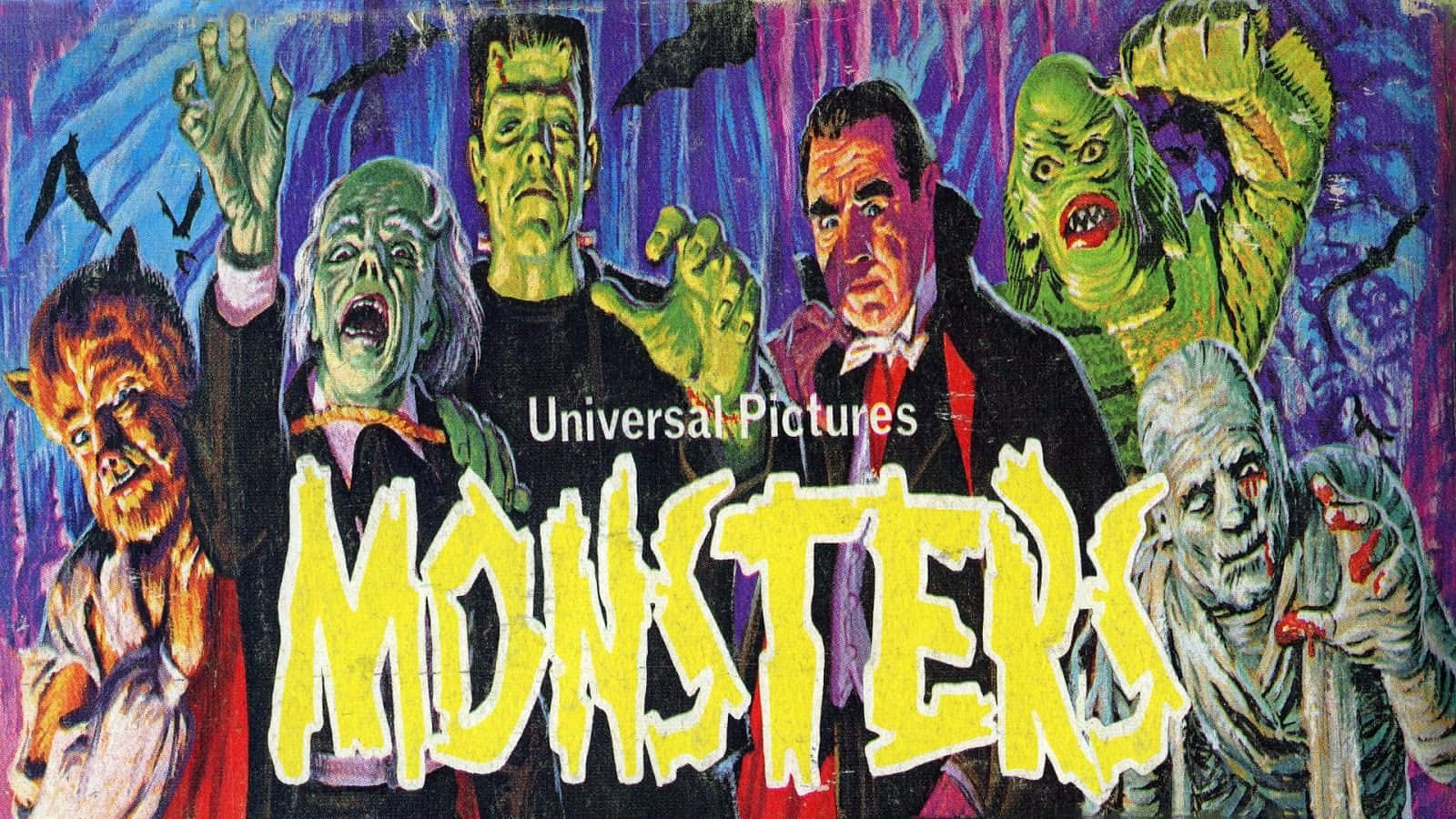Bildmed Färgstarka Universal Monsters På Stationär Dator Eller Mobilskärm. Wallpaper