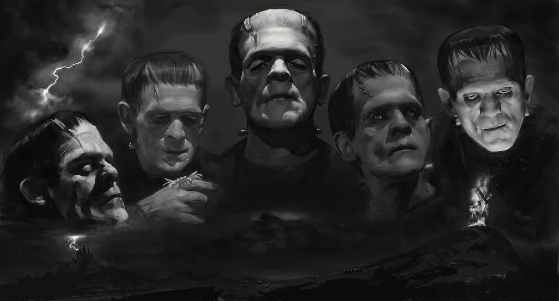Klassisk Frankenstein Universal Monsters Monster Mash monteret på en sort baggrund Wallpaper