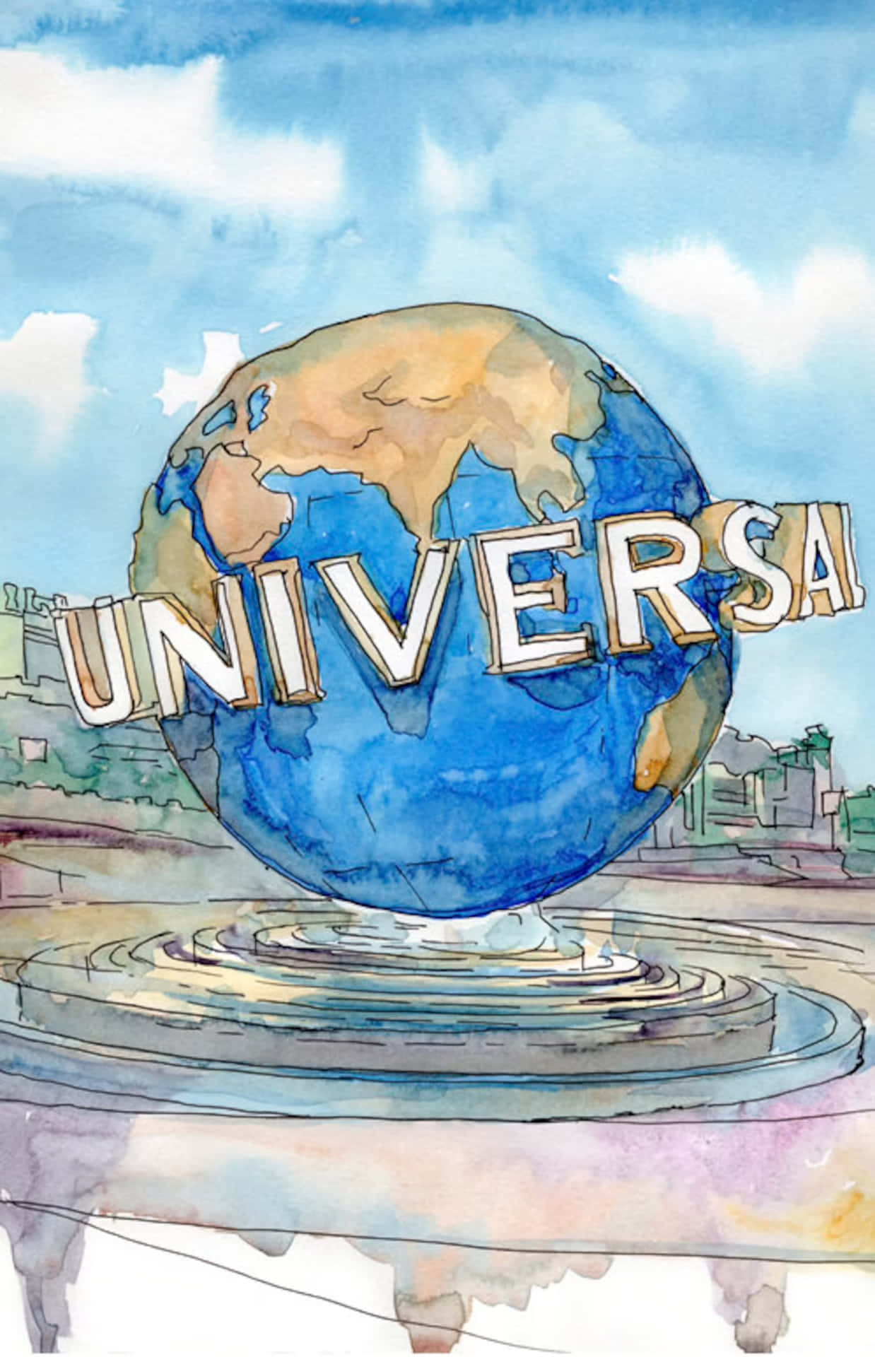 Universal Studios Globe In Watercolor Painting Picture