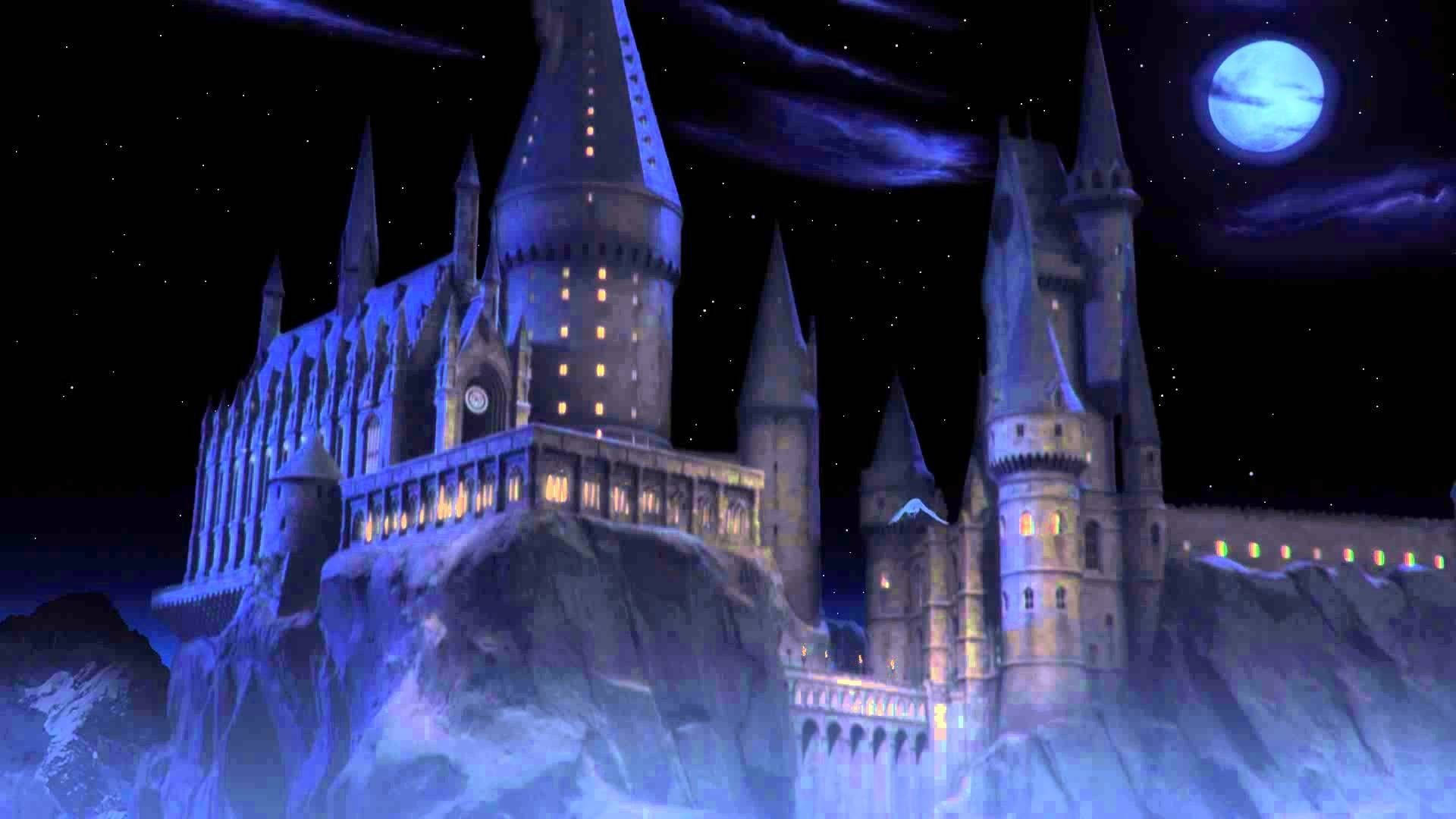 Universale Studios Hogwarts om Natten Skrivebords Tapet Wallpaper