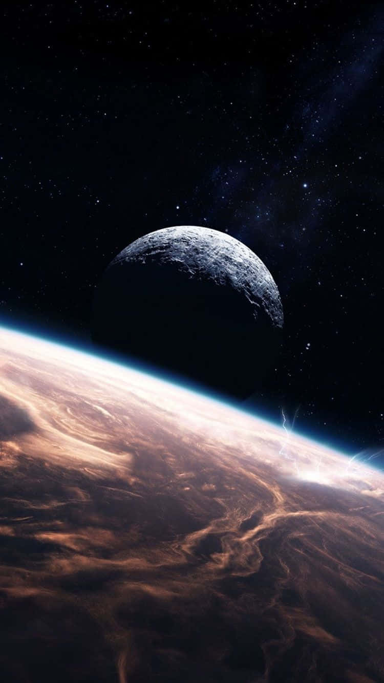 Earth's Surface Against The Moon In The Universe iPhone Wallpaper