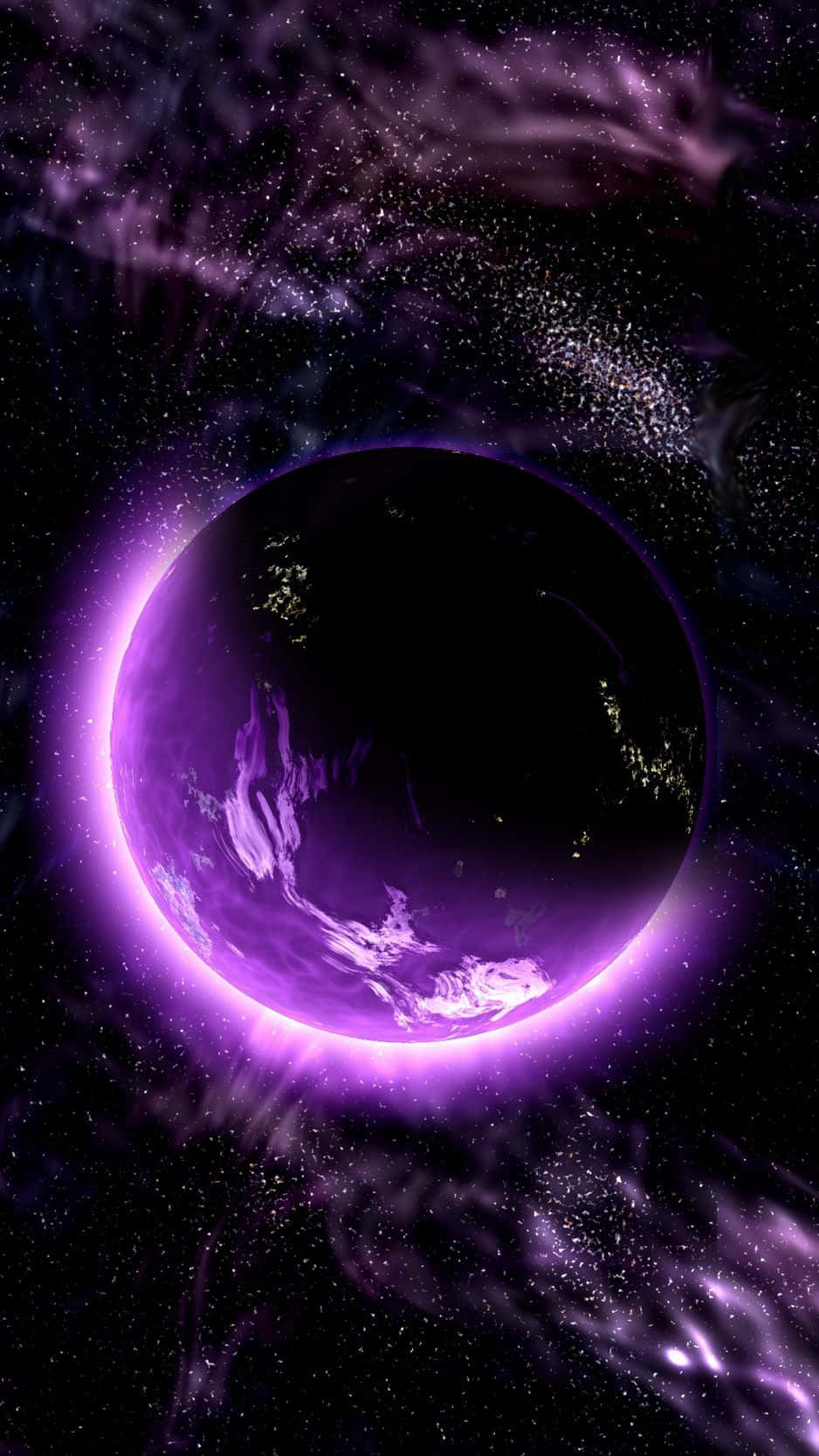 Lunacreciente Púrpura Neón En El Universo, Para Iphone. Fondo de pantalla