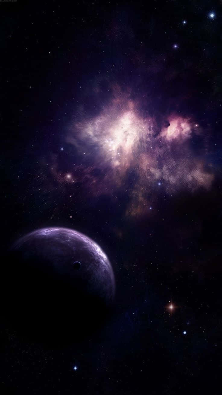 Purple Planet And Nebula In Universe Iphone Wallpaper