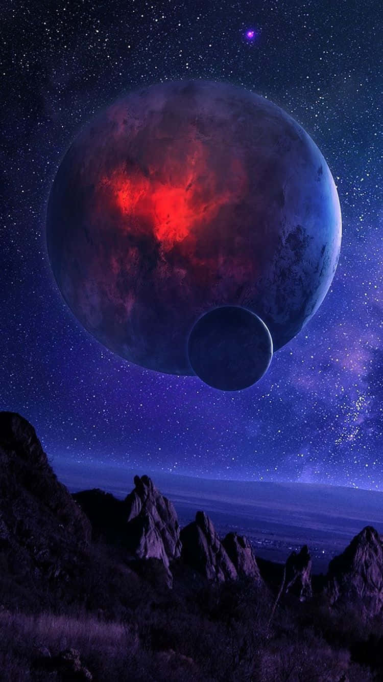 Planet Above Mountains In Universe iPhone Wallpaper