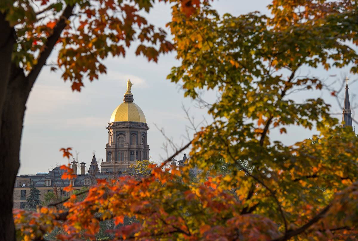University Of Notre Dame Building With Trees Wallpaper