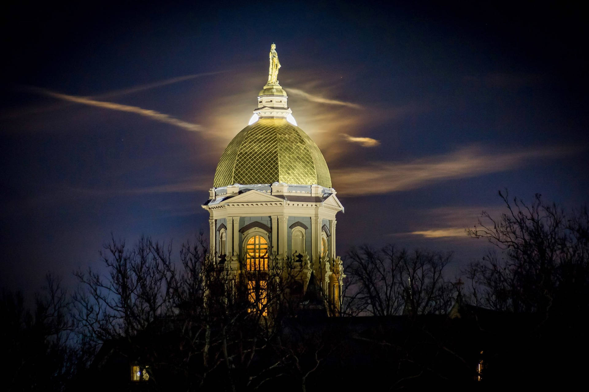 University Of Notre Dame Under Blue Night Sky Wallpaper