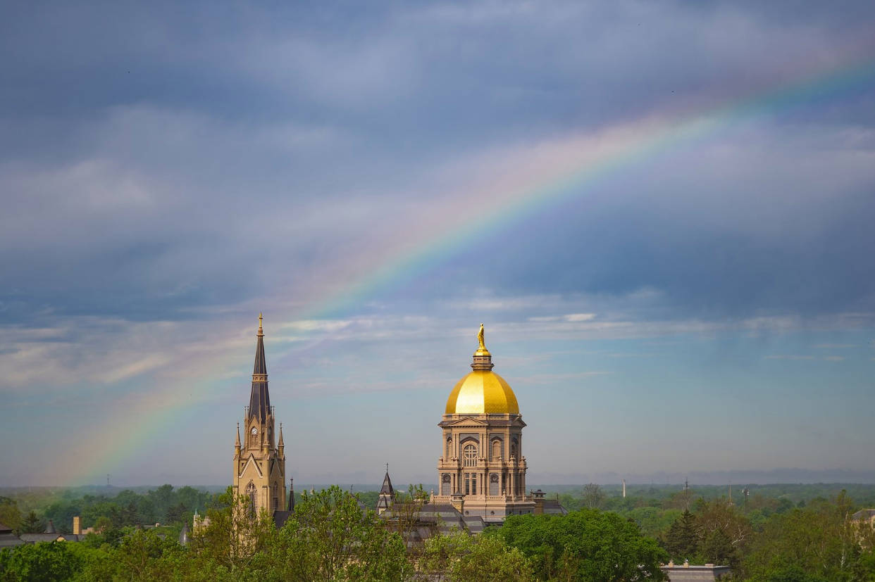 University Of Notre Dame With Rainbow Wallpaper