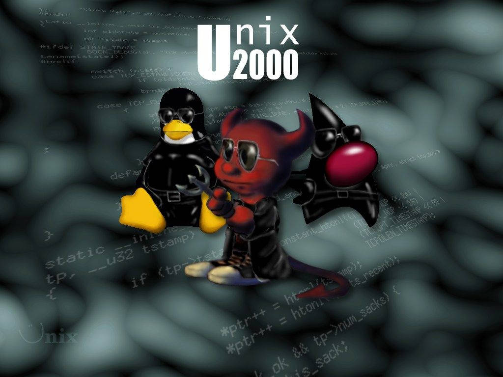 Unix 2000 With Cute Characters Wallpaper