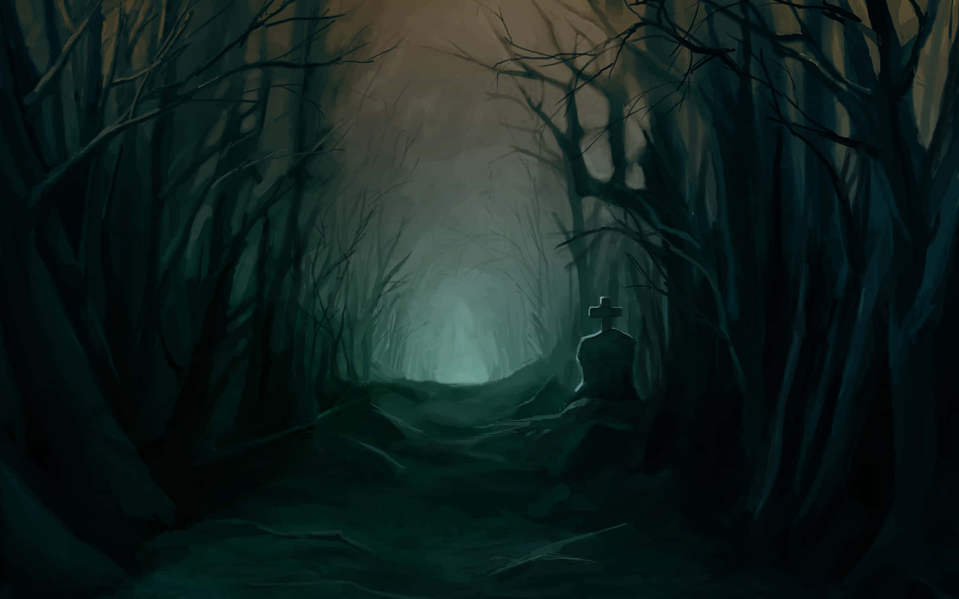 A Haunted Forest in the Twilight Haze Wallpaper