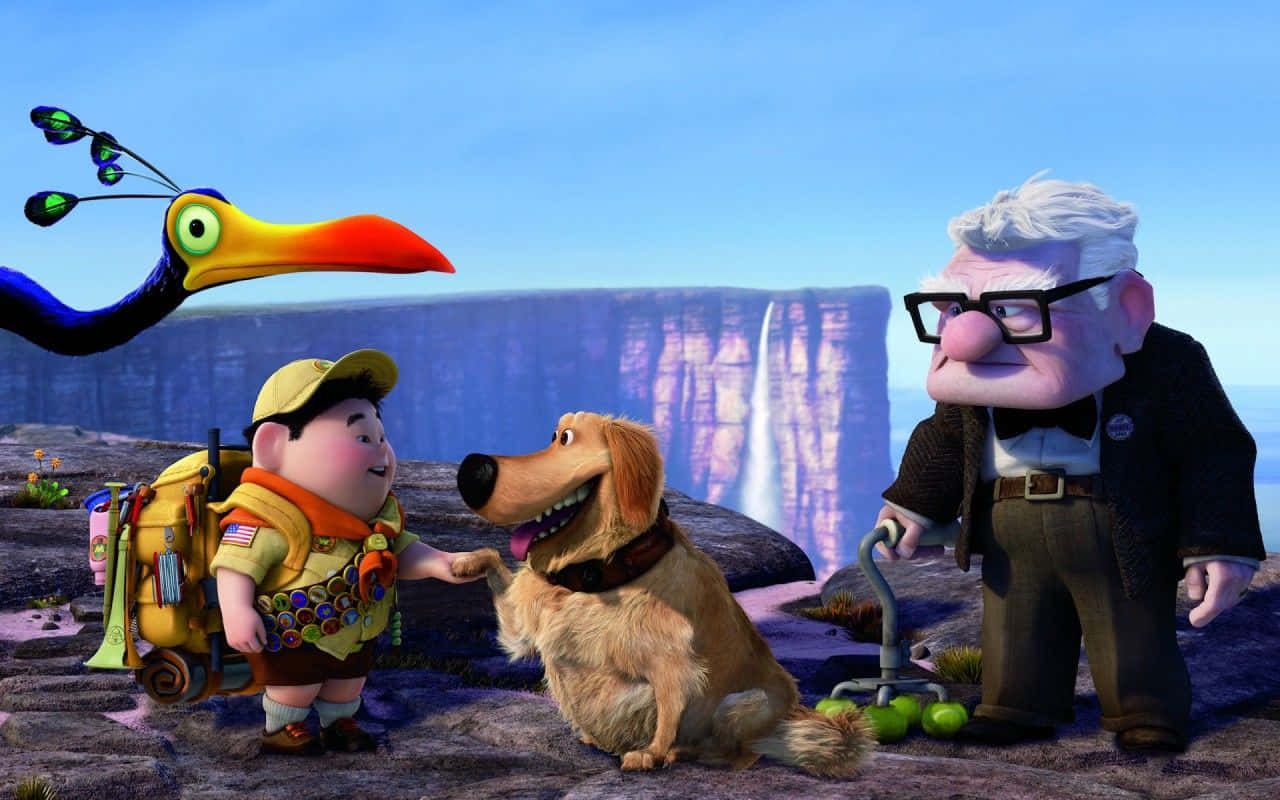 Personagensdo Filme Up Da Disney Pixar Em Paradise Falls. Papel de Parede
