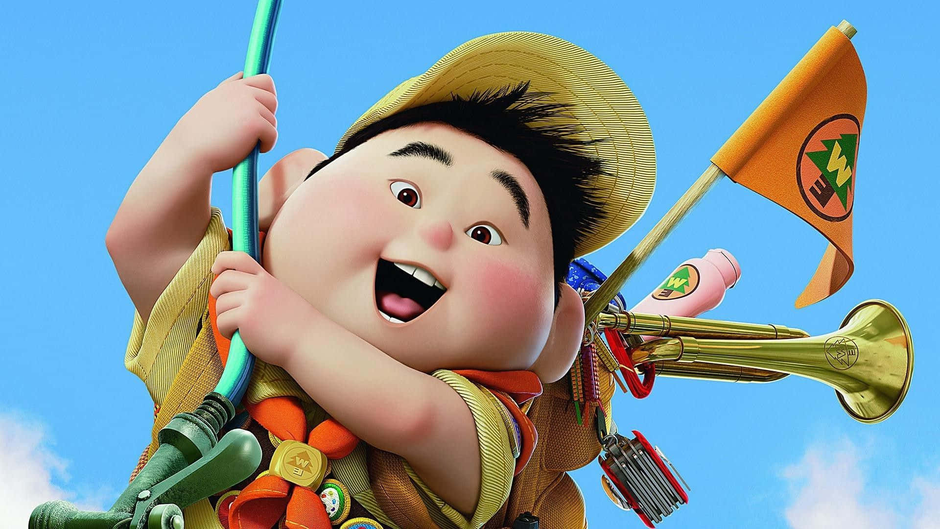Cute Russel Holding Water Hose In Up Movie Wallpaper
